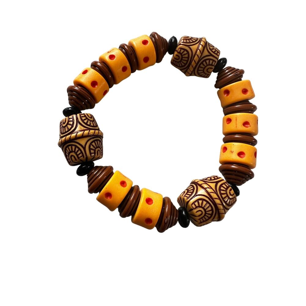 Yellow Beaded Tribal Style Stretch Bracelet